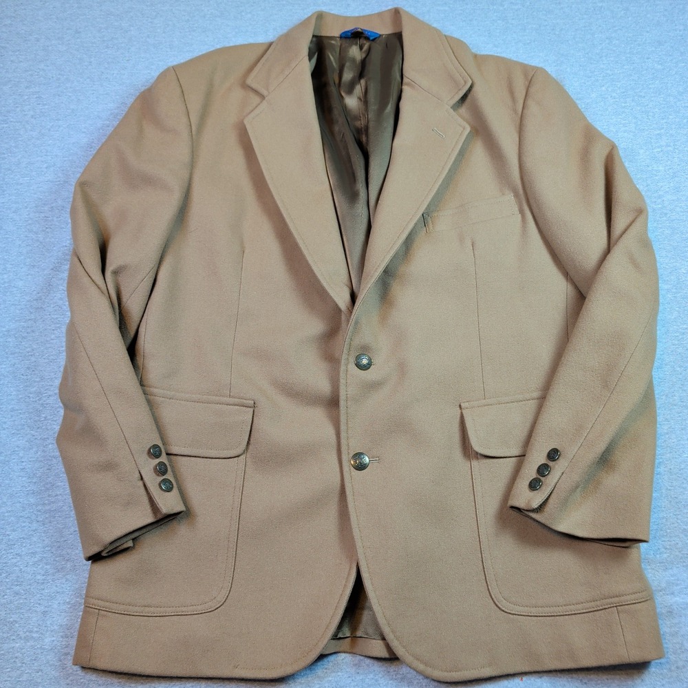Pendleton Mens 42 Virgin Wool Blazer Camel Tan Crest Button Sport Coat USA Made
